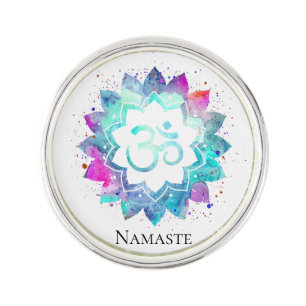*~* Lotus AUM OM Symbol Watercolor Mandala Lapel Pin