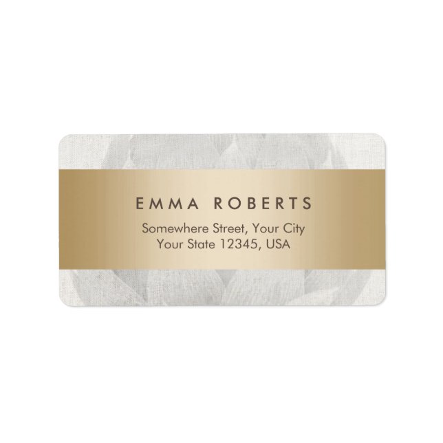 Lotus Background Gold Striped Elegant Linen Label (Front)