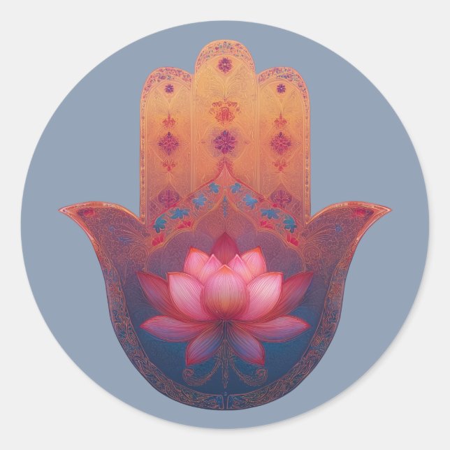 Lotus Blessing | Hamsa Hand Classic Round Sticker (Front)