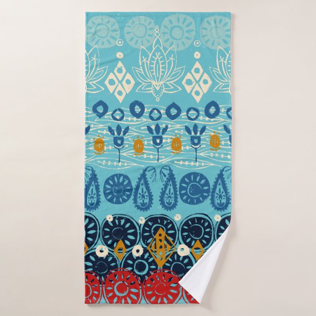 lotus block blue bath towel (Bath Towel)