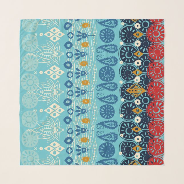 lotus block blue scarf (Front)