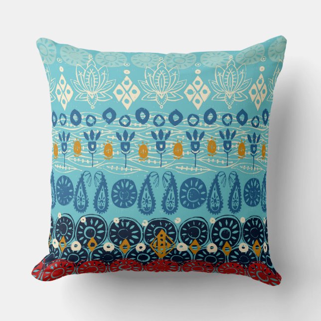 lotus block blue throw pillow (Front)