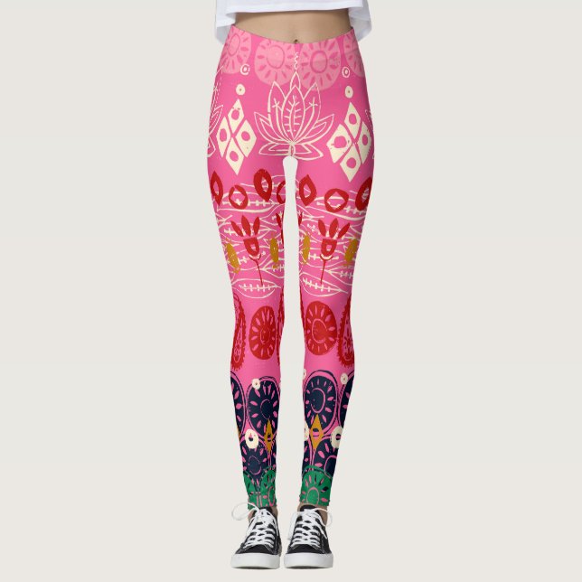 lotus block pink leggings (Front)