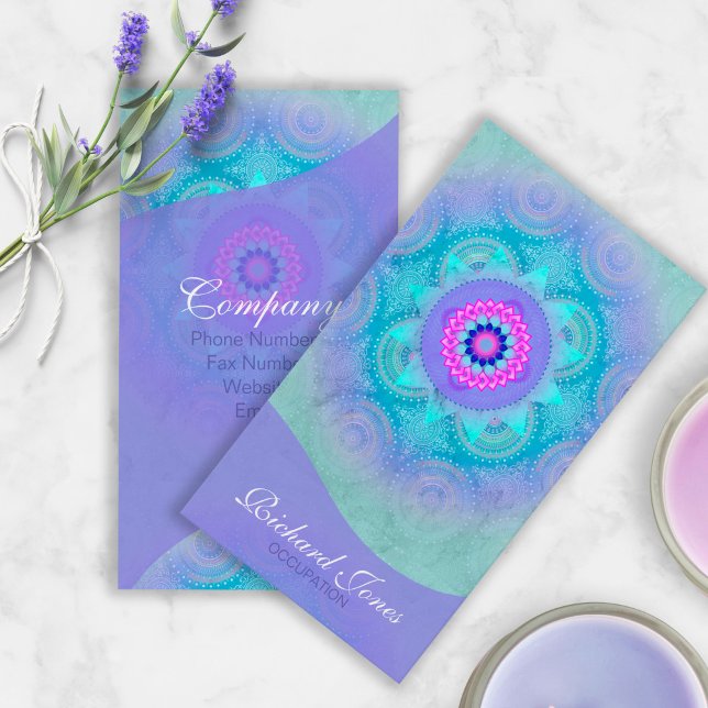 Lotus Bloom Turquoise Mandala ID129 Business Card (Creator Uploaded)