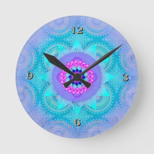 Lotus Bloom Turquoise Mandala ID129 Round Clock