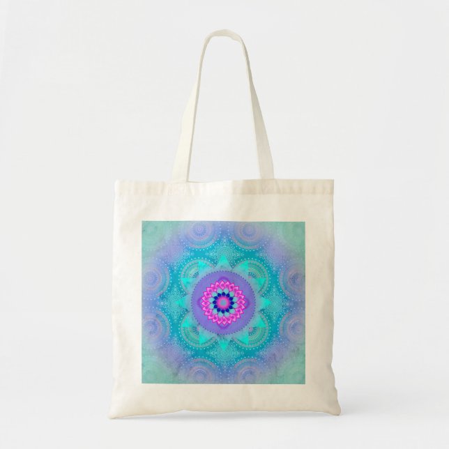 Lotus Bloom Turquoise Mandala ID129 Tote Bag (Front)