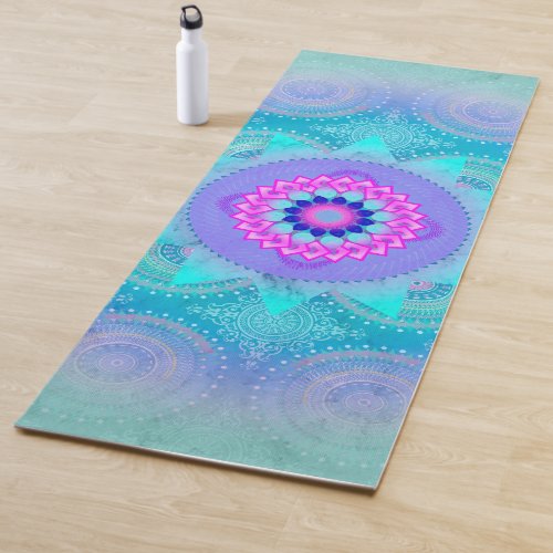 Lotus Bloom Turquoise Mandala ID129 Yoga Mat