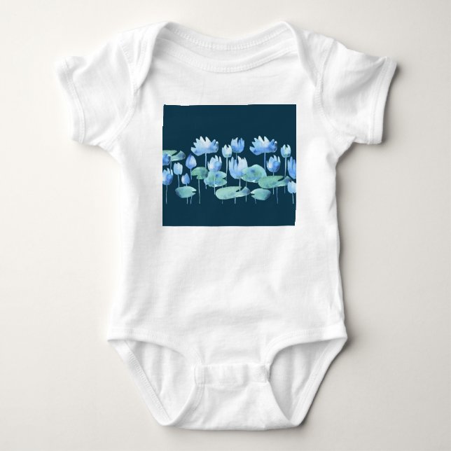 Lotus Blooms: Simple Watercolor Elegance Baby Bodysuit (Front)