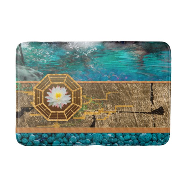 Lotus Blossom Blue Lagoon Bath Mat (Front)