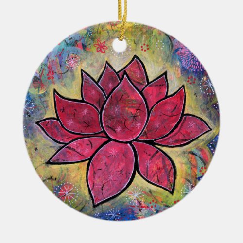 Lotus Blossom Flower titled Transcend Ceramic Ornament