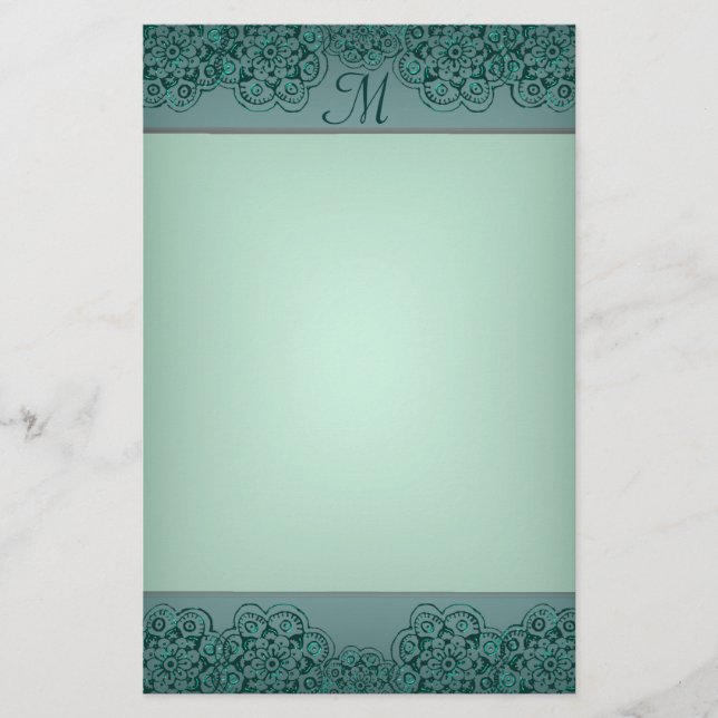 Lotus Blossom (Henna)(Teal) Stationery (Front)