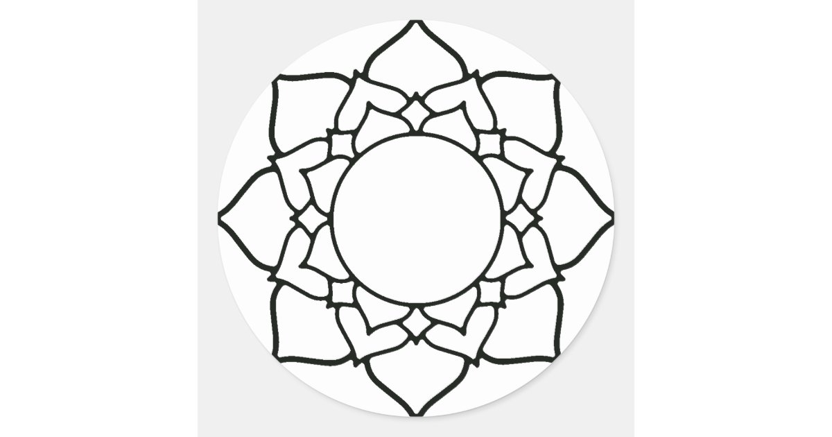 Line Drawing Mandala : Lotus blossom mandala line drawing classic round sticker