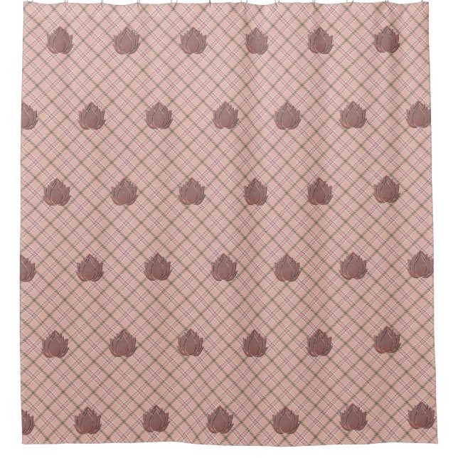Lotus blossom on a tartan shower curtain (Front)