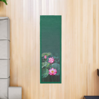 Lotus Blossom - Pink Water Lilies on Green Runner