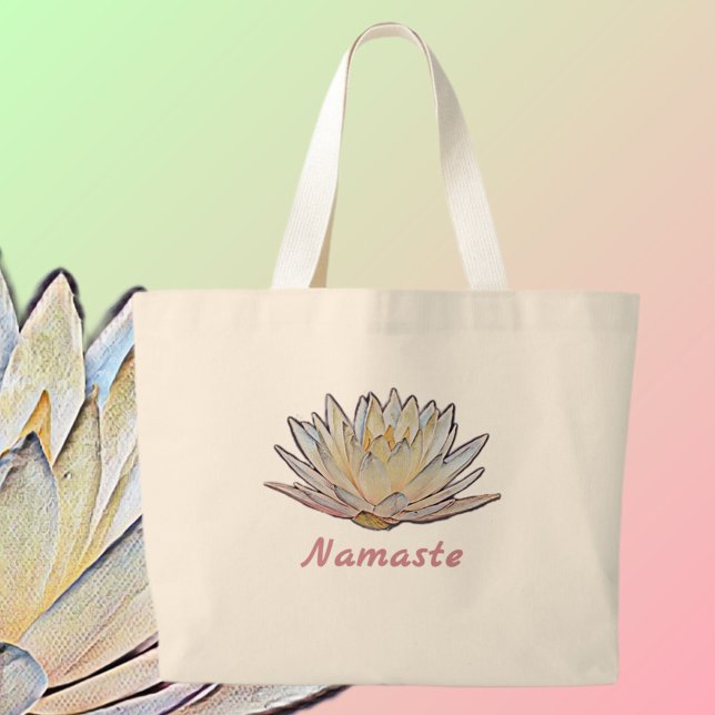 Lotus Blossom Waterlily Flower Pastel Floral Large Tote Bag (Creator Uploaded)