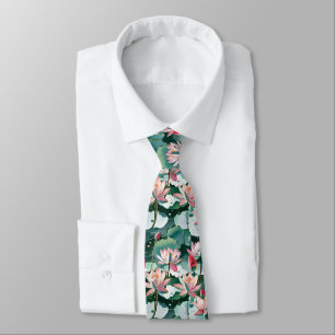Lotus Blossoms & Lily Pads Seamless Elegant Floral Neck Tie