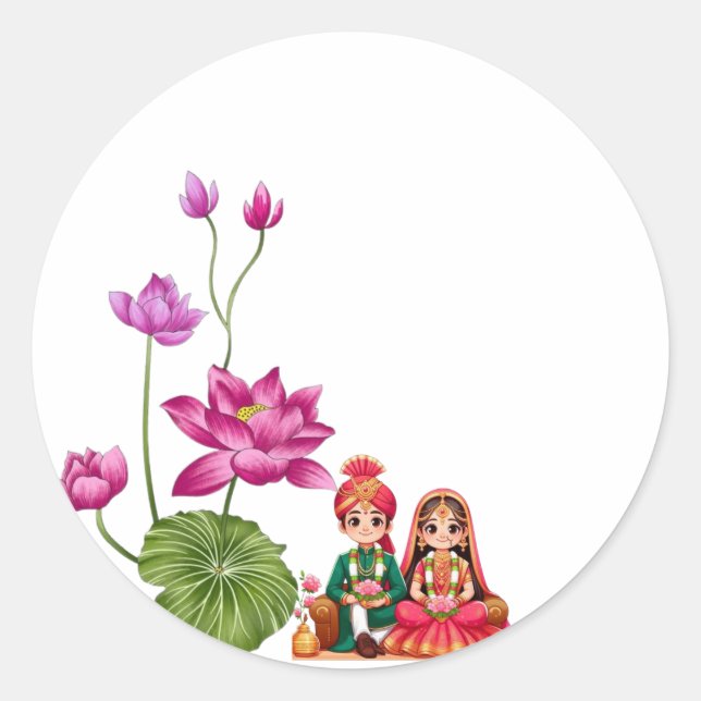 Lotus, bride and groom classic round sticker (Front)