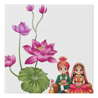 Lotus, bride and groom faux canvas print