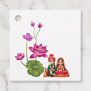 Lotus, bride and groom favor tags