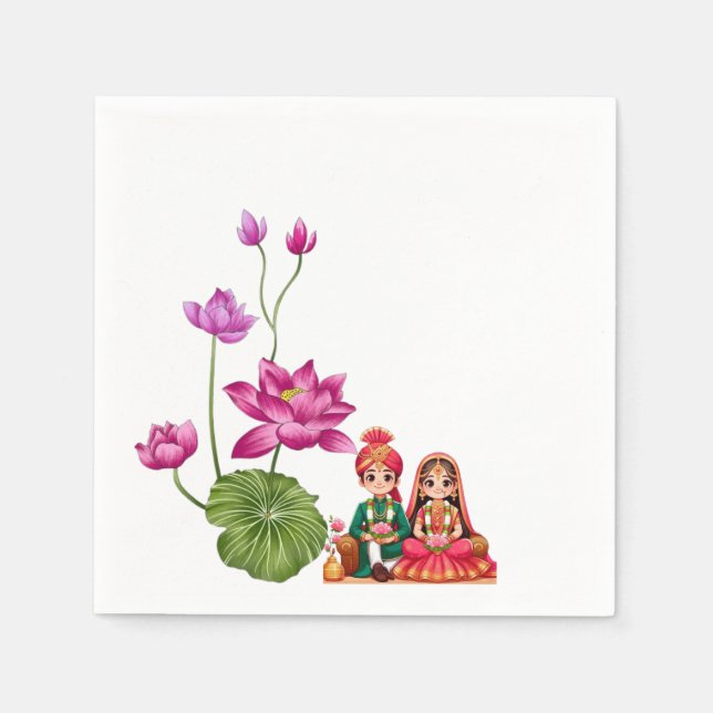 Lotus, bride and groom picture  napkins (Front)