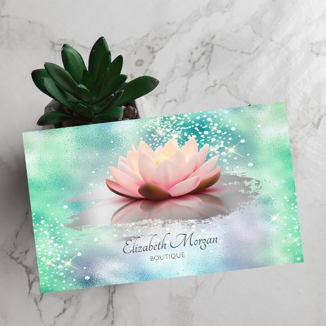  Lotus Brush Stroke Diamonds Green Holographic Business Card (Creator Uploaded)