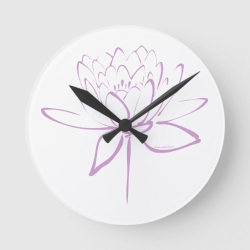 Lotus Calligraphy Lavender Round Clock