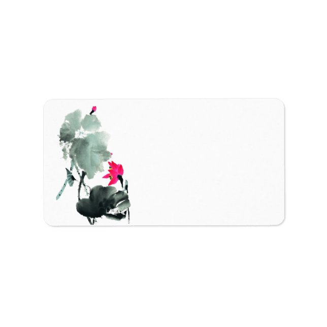 Lotus/Chinese Brush Painting Art/Blank Address Label (Front)
