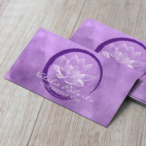 Lotus Circle Brushstroke Yoga Wellness Purple Business Card