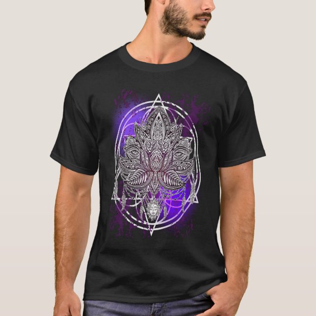 Lotus Crystals Zen Flower Of Life Hippie Sacred Ge T-Shirt (Front)