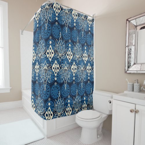 lotus diamond indigo shower curtain