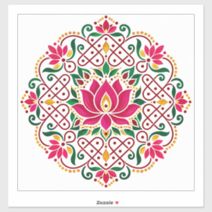 Lotus Diya Kolam Rangoli Indian Festive Floral Sticker