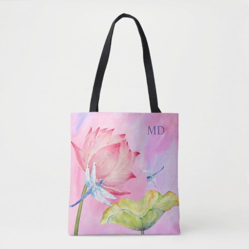 lotus dragonflies soft pink fashion customizable tote bag