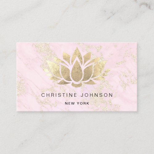 lotus faux gold foil on pink marble business card
