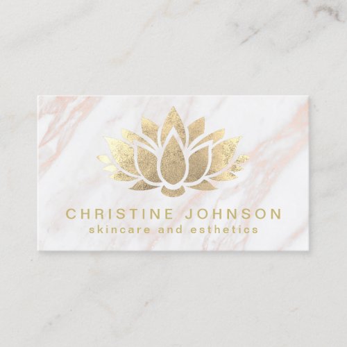 lotus faux gold foil on pink marble skincare business card