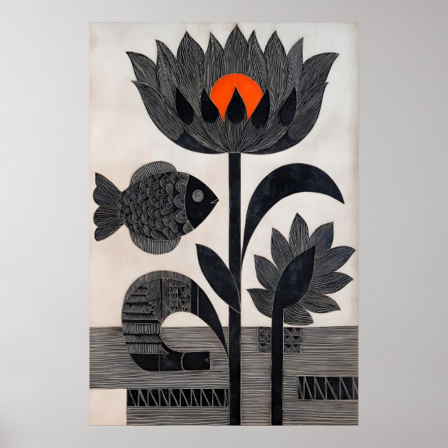Lotus Fish Wall Art Graphic Nature Print with Bold (Front)