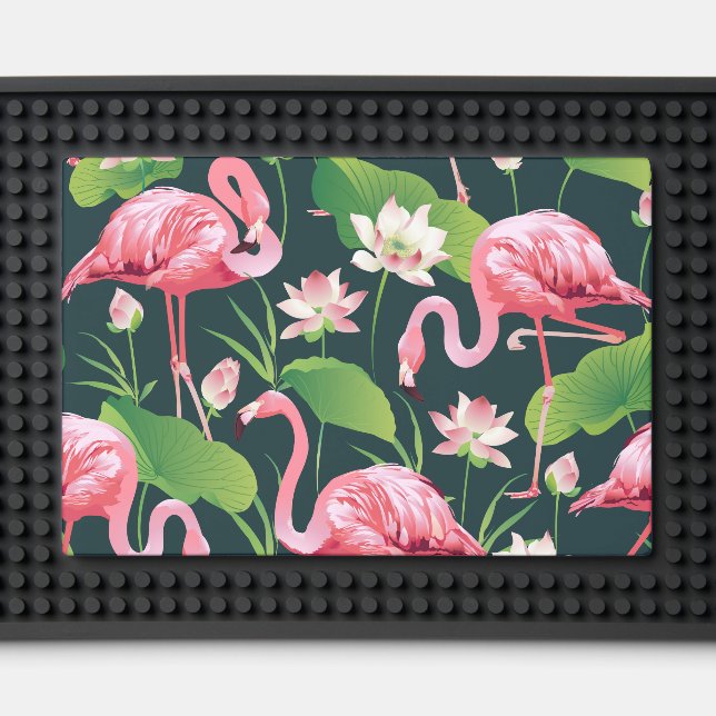 Lotus & Flamingos Bar Mat (Front (Close Up))
