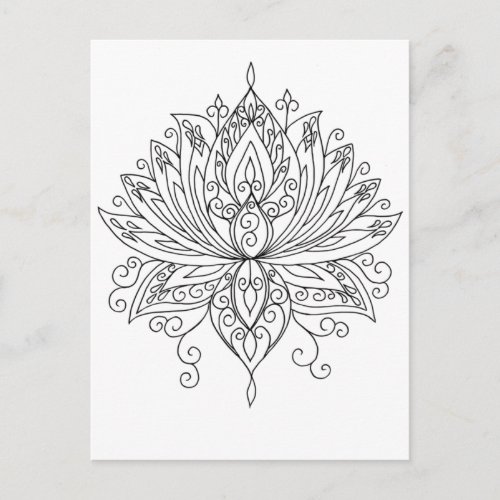 Lotus Floral Mandala Adult Coloring Postcard