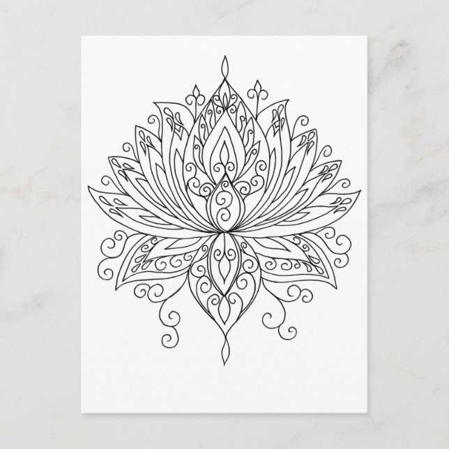Lotus Floral Mandala Adult Coloring Postcard (Front)
