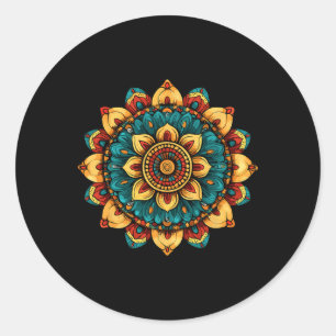 Lotus Floral Mandala Sacred Geometry Pattern Classic Round Sticker
