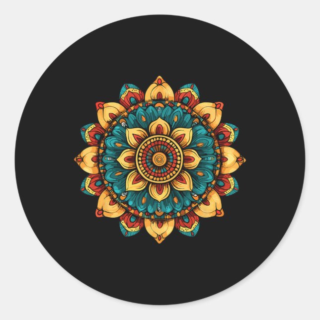 Lotus Floral Mandala Sacred Geometry Pattern  Classic Round Sticker (Front)