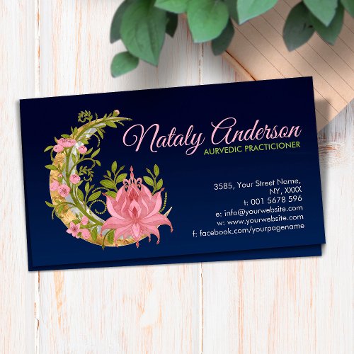 Lotus Floral Moon Ornament Business Card