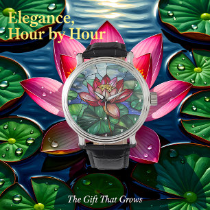 Lotus Floral Pond Stained Glass Watch