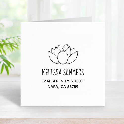 Lotus Flower Address Rubber Stamp