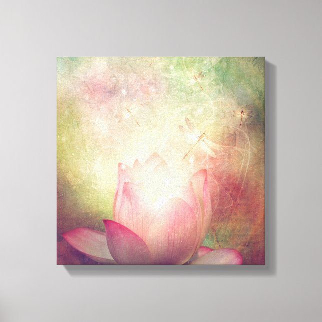 Lotus Flower and Dragonflies Canvas Print (Front)