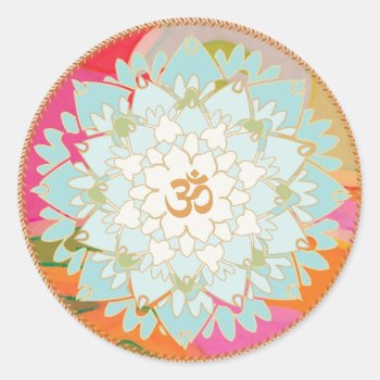 Lotus Flower And Om Symbol Mandala Sticker by pixiestick at Zazzle