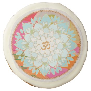 Lotus Flower And Om Symbol Mandala Sticker Sugar Cookie by pixiestick at Zazzle