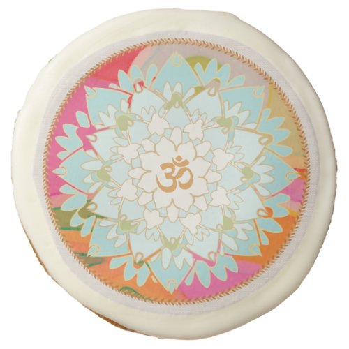 Lotus Flower and Om Symbol Mandala Sticker Sugar Cookie