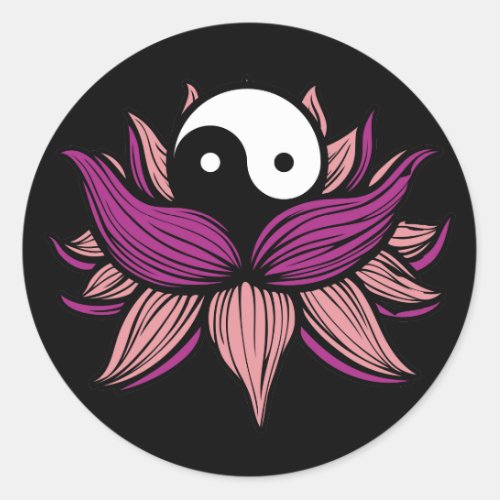 Lotus Flower and Yin Yang Classic Round Sticker