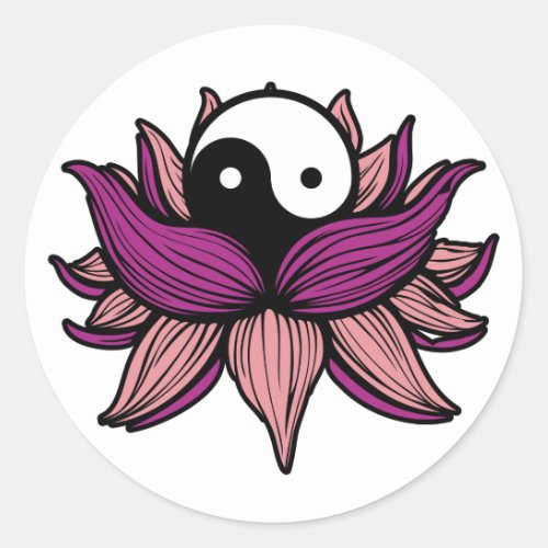 Lotus Flower and Yin Yang Classic Round Sticker