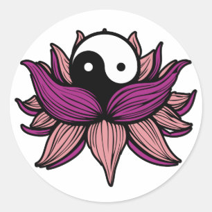 Lotus Flower and Yin Yang Classic Round Sticker